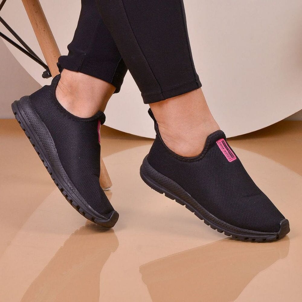COMPRE 1 LEVE 2 – Tênis Meia OrthoFlex Comfort Sem Cadarço FEMININO - CALÇADOS - TENIS MEIA ORTOPÉDICO Dm Stores Preto + Preto 34