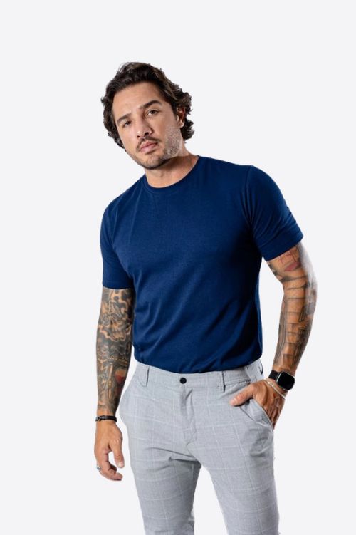 Kit de 3 Camisetas FlexFit Cotton Premium MASCULINO - ROUPAS - KIT CAMISETAS 1 Dm Stores Azul - 3 unidades P