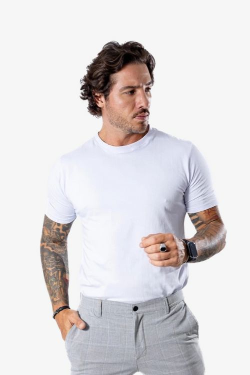 Kit de 3 Camisetas FlexFit Cotton Premium MASCULINO - ROUPAS - KIT CAMISETAS 1 Dm Stores Branco - 3 unidades P