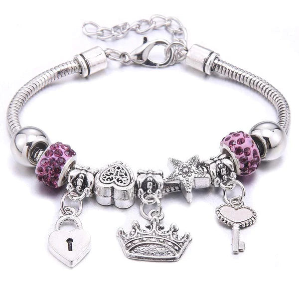 Pulseira Berloque Prata Original Joias & Acessórios (Pulseira 1) Dm Stores Rosa 2