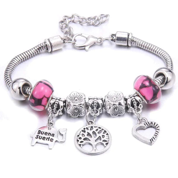 Pulseira Berloque Prata Original Joias & Acessórios (Pulseira 1) Dm Stores Rosa 3