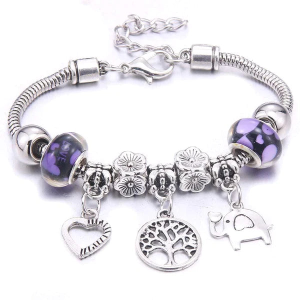 Pulseira Berloque Prata Original Joias & Acessórios (Pulseira 1) Dm Stores Roxo