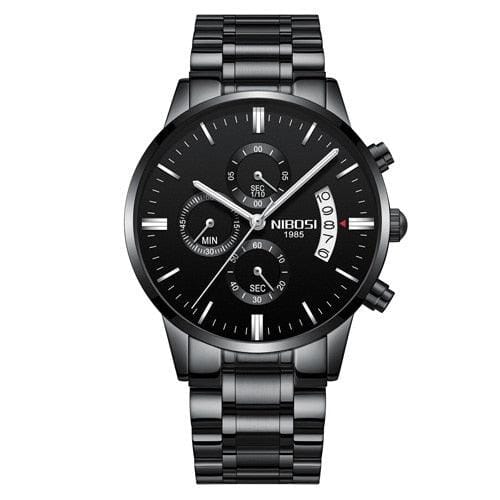 Relógio Nibosi de Luxo Original Joias & Acessórios (Relógio 17) Dm Stores Prata e Preto