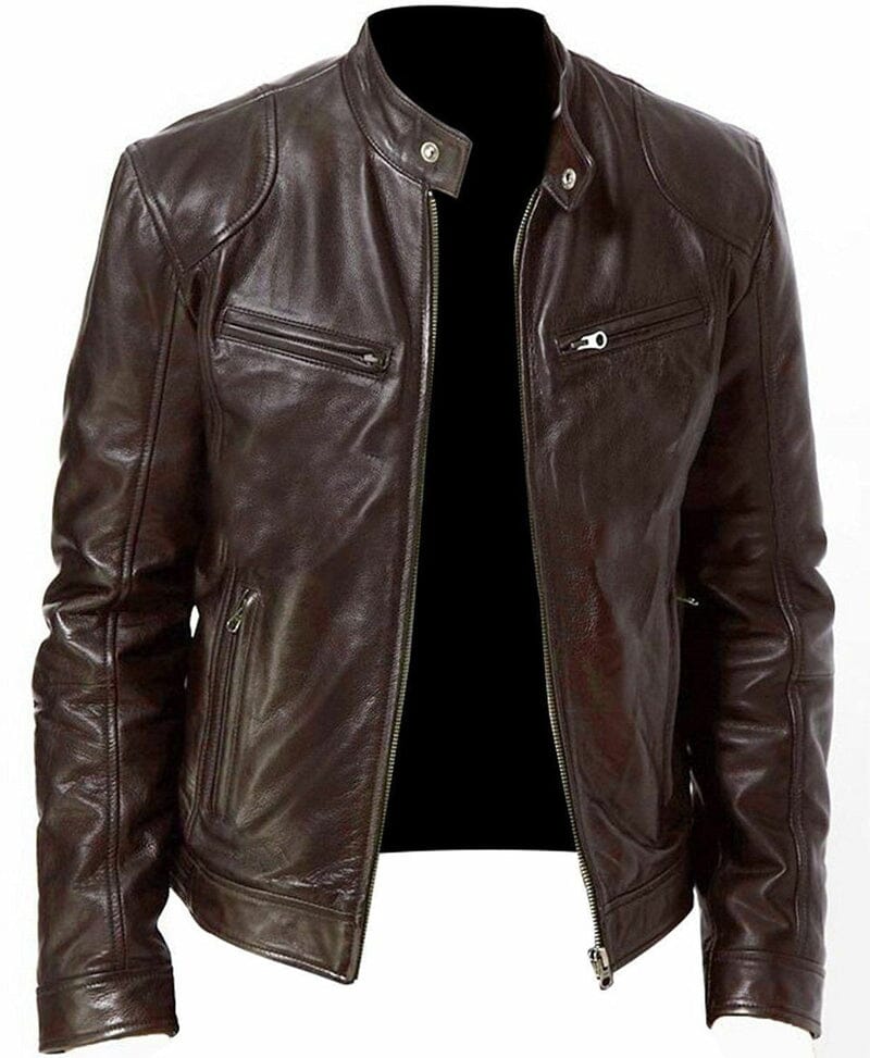 Jaqueta Masculina em Couro PU Estilo Sofisticado e Minimalista Roupas (Jaqueta Masculina 10) Dm Stores Marrom Café PP