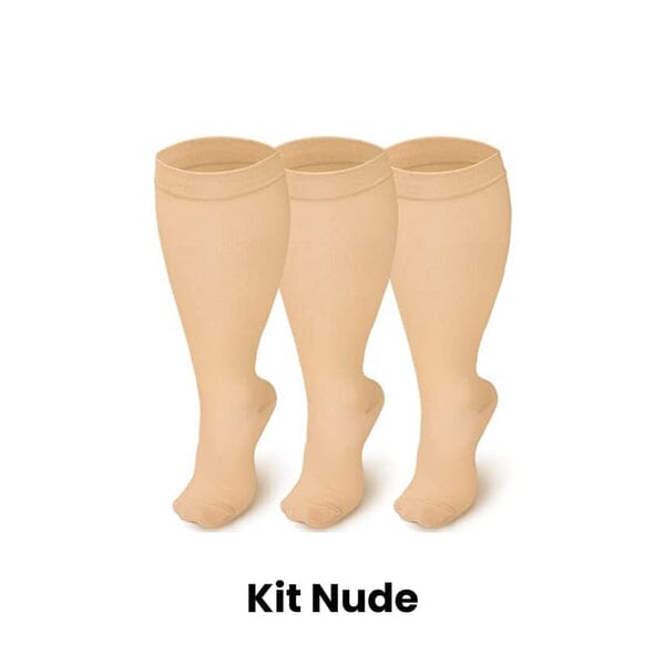 Meias de Compressão ConfortLife Plus Size (Kit 3 Pares) Roupas (Meias 2) Dm Stores KIT NUDE XX