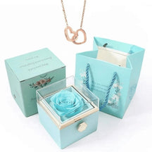Colar Dois Corações com Caixa Giratória – Presente Personalizado FEMININO - ACESSORIOS - CAIXA COM COLAR Dm Stores Caixa azul + Rose Gold 