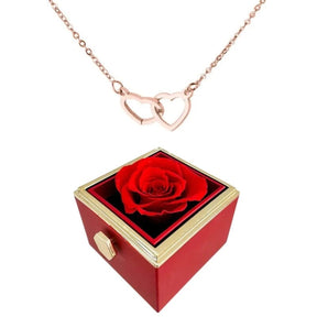 Colar Dois Corações com Caixa Giratória – Presente Personalizado FEMININO - ACESSORIOS - CAIXA COM COLAR Dm Stores Caixa Vermelha + Rose Gold 