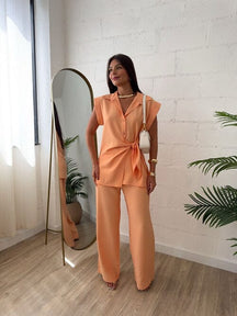 Conjunto Femme – Elegância Sofisticada com Toque Moderno FEMININO - ROUPAS - CONJUNTO 5 Dm Stores Laranja PP 