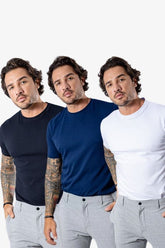 Kit de 3 Camisetas FlexFit Cotton Premium MASCULINO - ROUPAS - KIT CAMISETAS 1 Dm Stores Preto/Branco/Azul P 