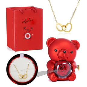 Urso Porta-Joias Giratório com Colar Corações Personalizados FEMININO - ACESSORIOS - URSO COM COLAR Dm Stores 