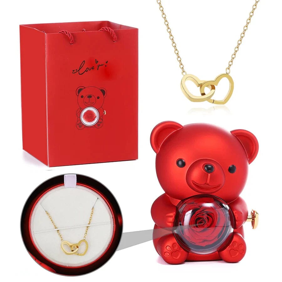 Urso Porta-Joias Giratório com Colar Corações Personalizados FEMININO - ACESSORIOS - URSO COM COLAR Dm Stores 