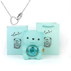 Urso Porta-Joias Giratório com Colar Corações Personalizados FEMININO - ACESSORIOS - URSO COM COLAR Dm Stores Azul Prata 