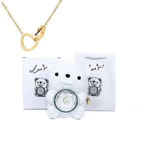 Urso Porta-Joias Giratório com Colar Corações Personalizados FEMININO - ACESSORIOS - URSO COM COLAR Dm Stores Branco Ouro 