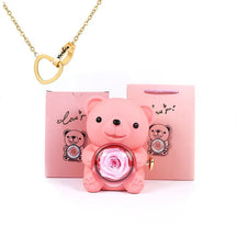 Urso Porta-Joias Giratório com Colar Corações Personalizados FEMININO - ACESSORIOS - URSO COM COLAR Dm Stores Rosa Ouro 