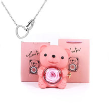 Urso Porta-Joias Giratório com Colar Corações Personalizados FEMININO - ACESSORIOS - URSO COM COLAR Dm Stores Rosa Prata 