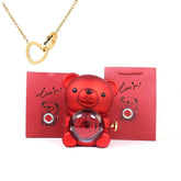 Urso Porta-Joias Giratório com Colar Corações Personalizados FEMININO - ACESSORIOS - URSO COM COLAR Dm Stores Vermelho Ouro 