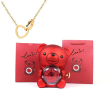 Urso Porta-Joias Giratório com Colar Corações Personalizados FEMININO - ACESSORIOS - URSO COM COLAR Dm Stores Vermelho Ouro 
