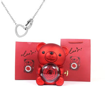 Urso Porta-Joias Giratório com Colar Corações Personalizados FEMININO - ACESSORIOS - URSO COM COLAR Dm Stores Vermelho Prata 