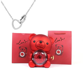 Urso Porta-Joias Giratório com Colar Corações Personalizados FEMININO - ACESSORIOS - URSO COM COLAR Dm Stores Vermelho Prata 