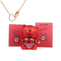 Urso Porta-Joias Giratório com Colar Corações Personalizados FEMININO - ACESSORIOS - URSO COM COLAR Dm Stores Vermelho Rose Gold 