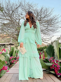 Vestido Harmonia – Elegância e Movimento em Cada Detalhe FEMININO - ROUPAS - VESTIDO 5 Dm Stores Creme P 